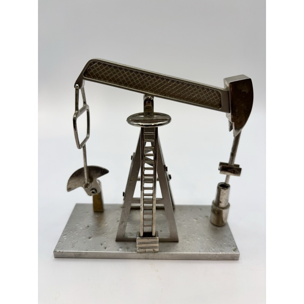 Vintage Metal Oil Derrick Pumpjack Desk Sculpture Paperweight Industrial Decor